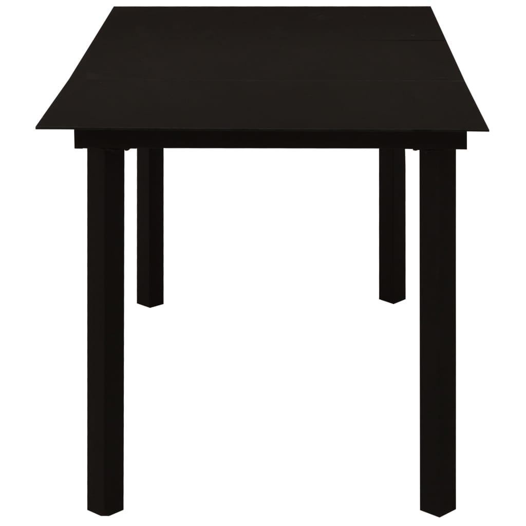 Garden dining table black 150x80x74 cm steel and glass