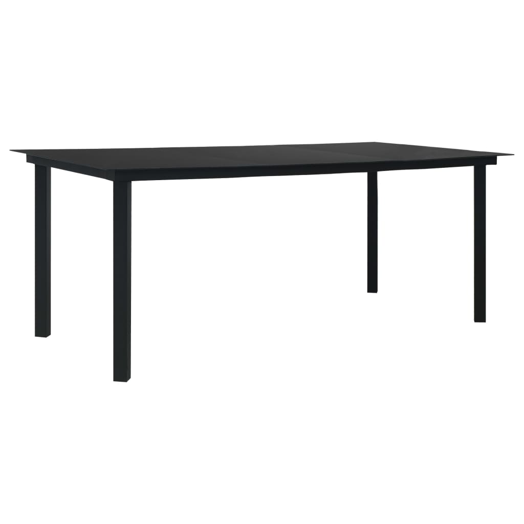 Table à manger de jardin noire 190x90x74 cm acier et verre