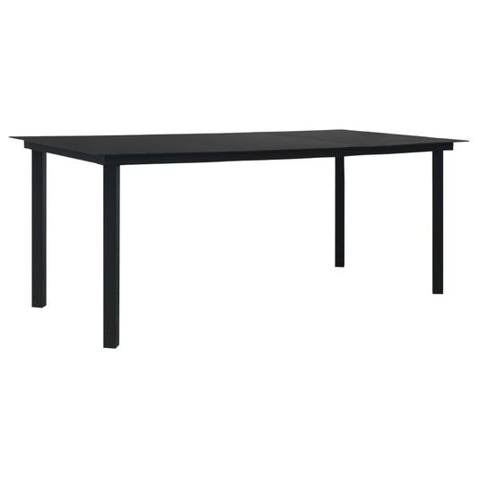 Garden dining table black 190x90x74 cm steel and glass
