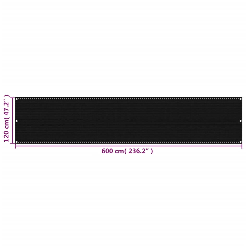 Balkon-Sichtschutz Schwarz 120x600 cm HDPE