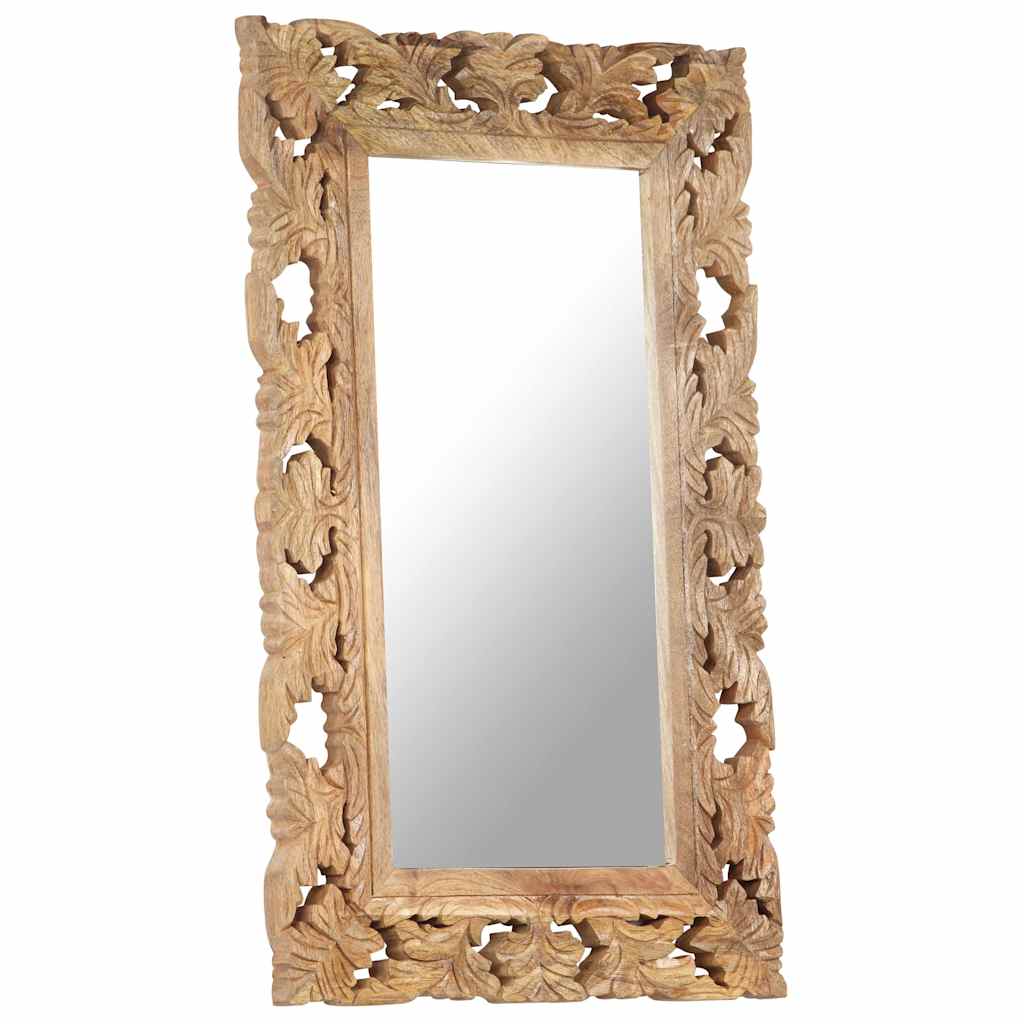 Spiegel Handgeschnitzt Braun 80x50 cm Massivholz Mango