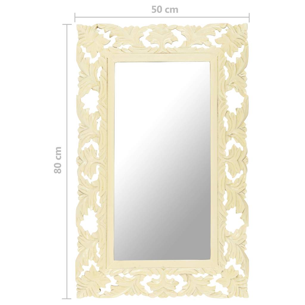 Spiegel Handgeschnitzt Weiß 80x50 cm Massivholz Mango