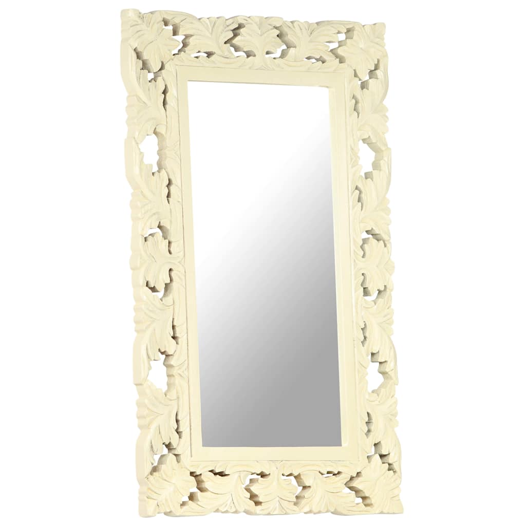 Spiegel Handgeschnitzt Weiß 80x50 cm Massivholz Mango