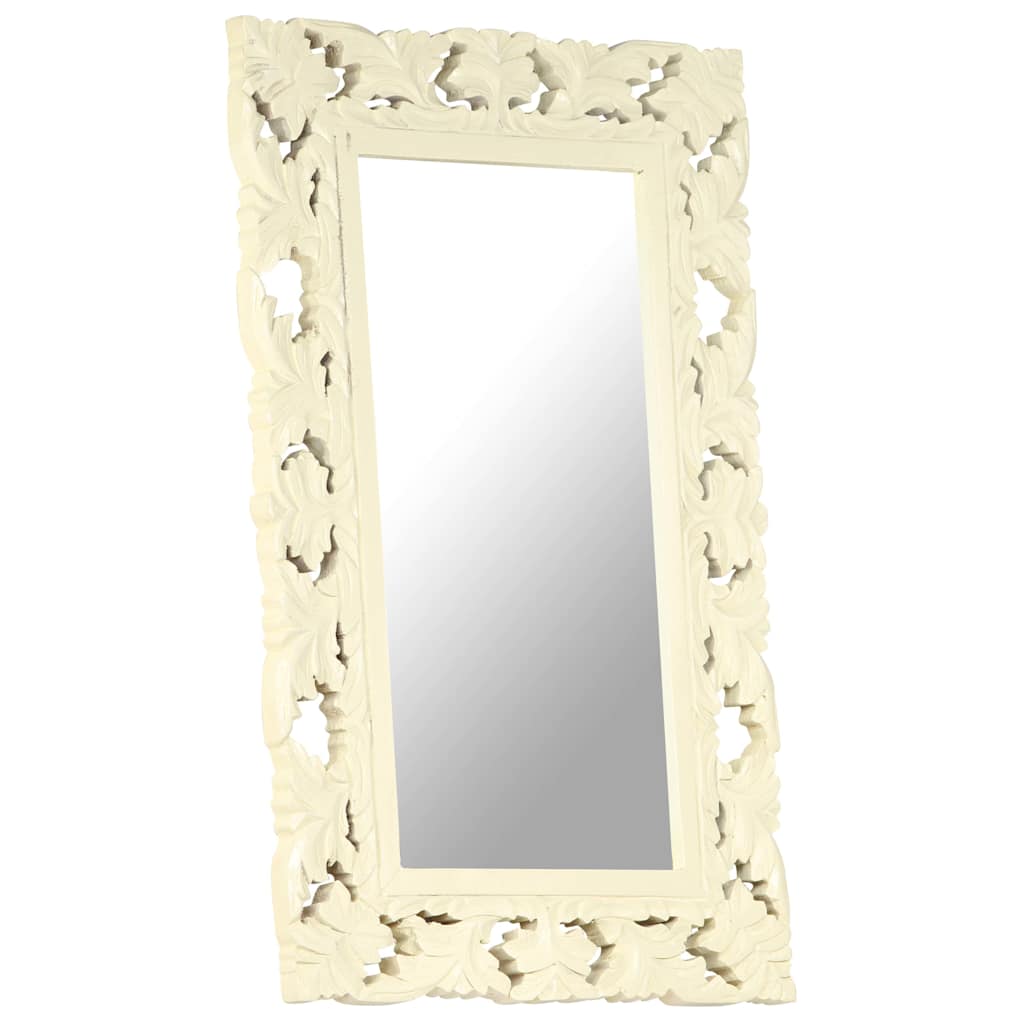 Spiegel Handgeschnitzt Weiß 80x50 cm Massivholz Mango