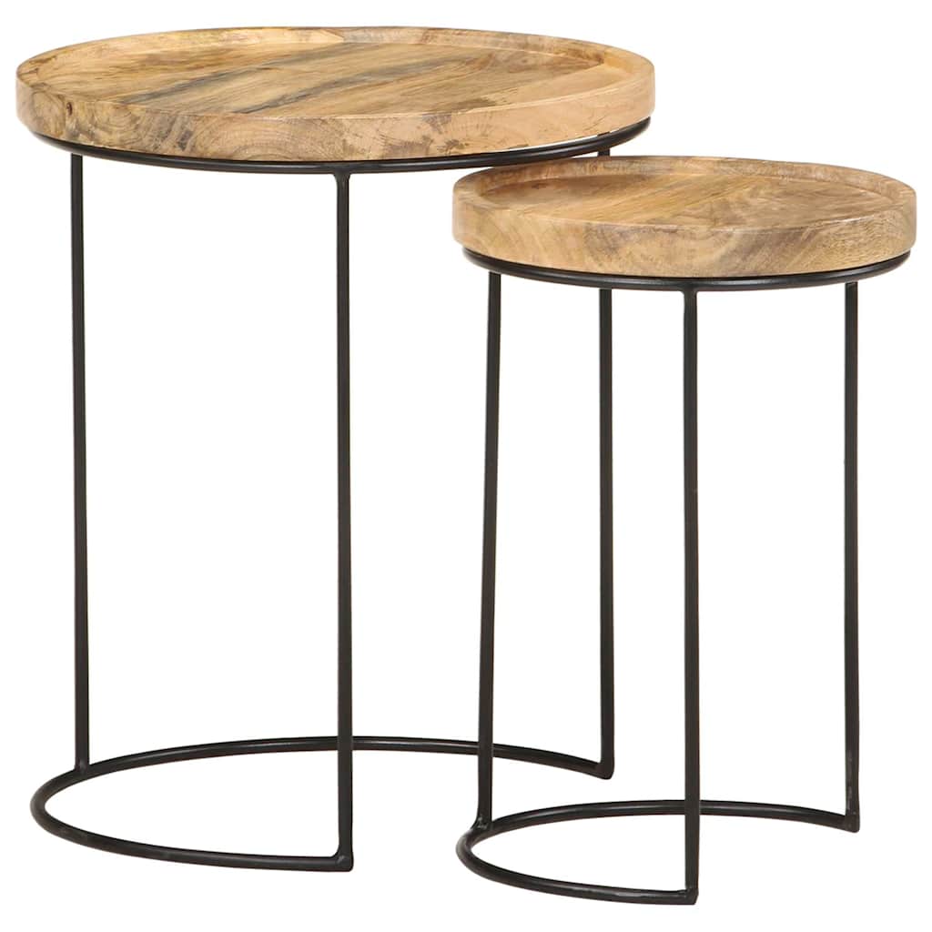 2-tlg. Couchtisch-Set Massivholz Mango und Stahl