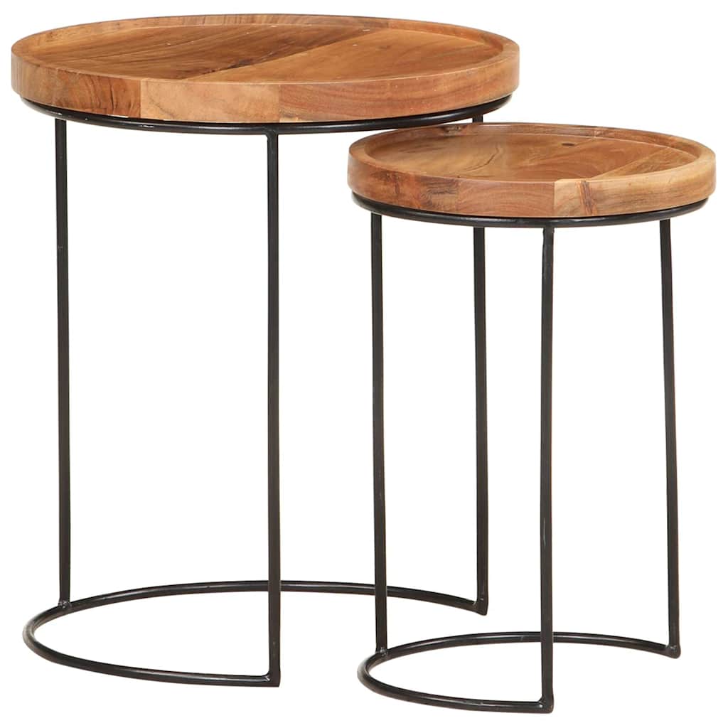 2-tlg. Couchtisch-Set Massivholz Akazie und Stahl