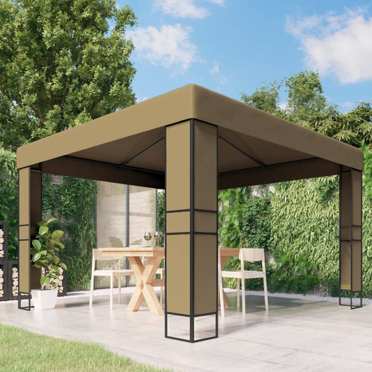 Pavillon mit Doppeldach 3x3x2,7 m Taupe 180 g/m²