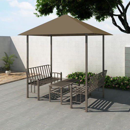 Gartenpavillon mit Tisch und Bänken 2,5x1,5x2,4 m Taupe 180 g/m²