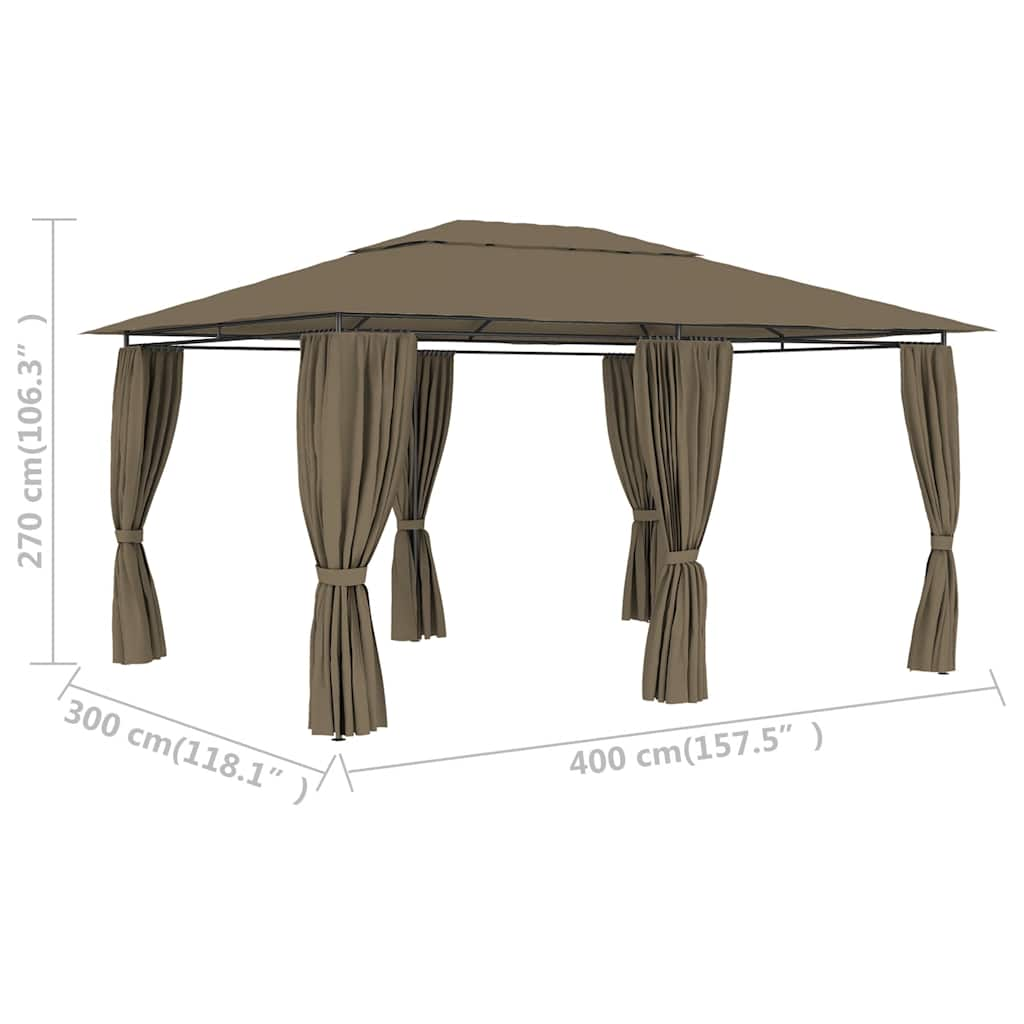 Gartenzelt mit Vorhängen 4x3 m Taupe 180 g/m²