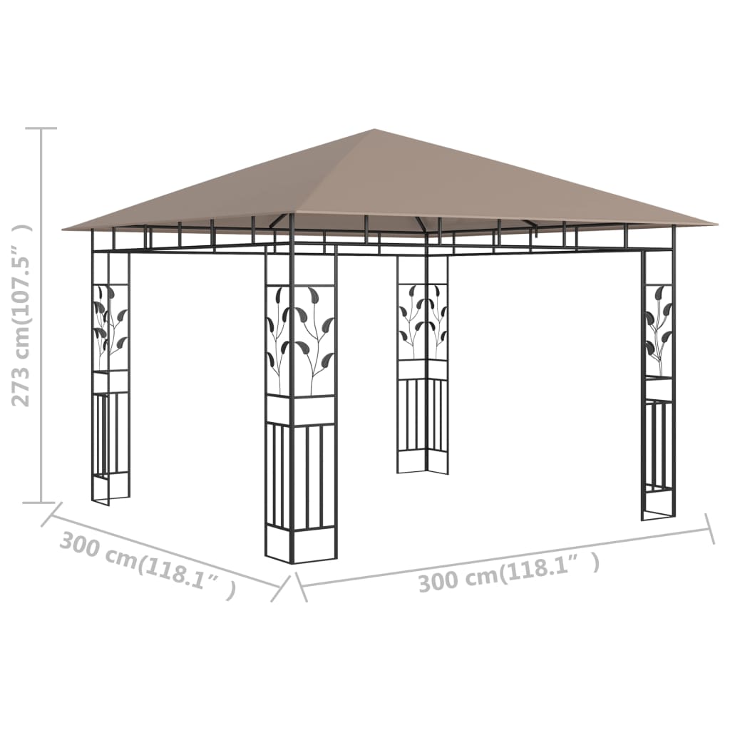 Pavillon mit Moskitonetz 3x3x2,73 m Taupe 180 g/m²