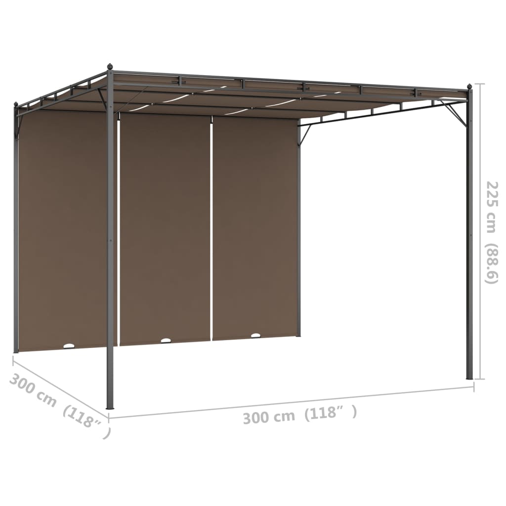 Gartenpavillon mit Seitenvorhang 3x3x2,25 m Taupe