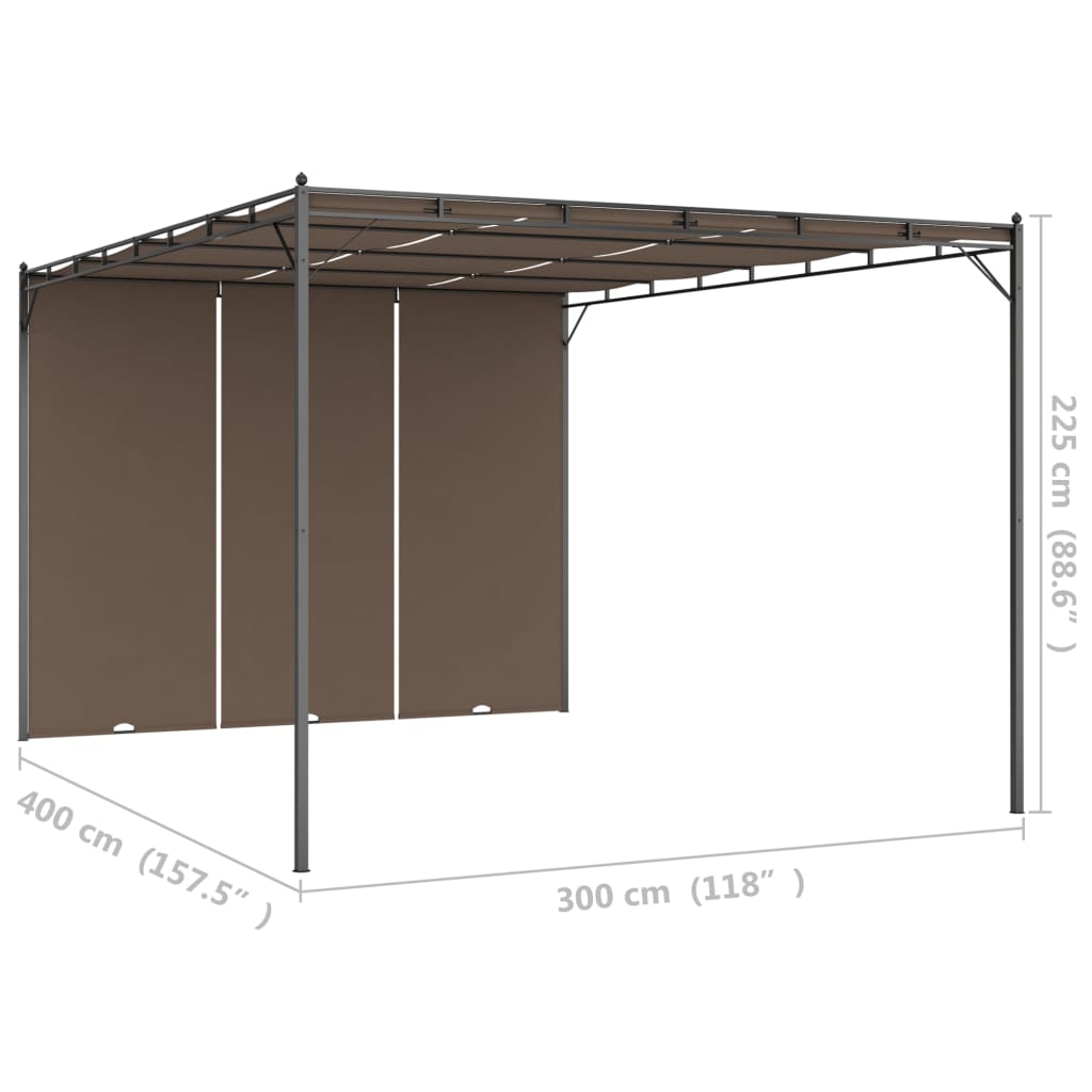 Gartenpavillon mit Seitenvorhang 4x3x2,25 m Taupe