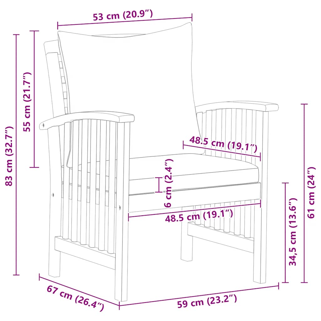 Gartenstühle mit Kissen 2 Stk. Akazie Massivholz