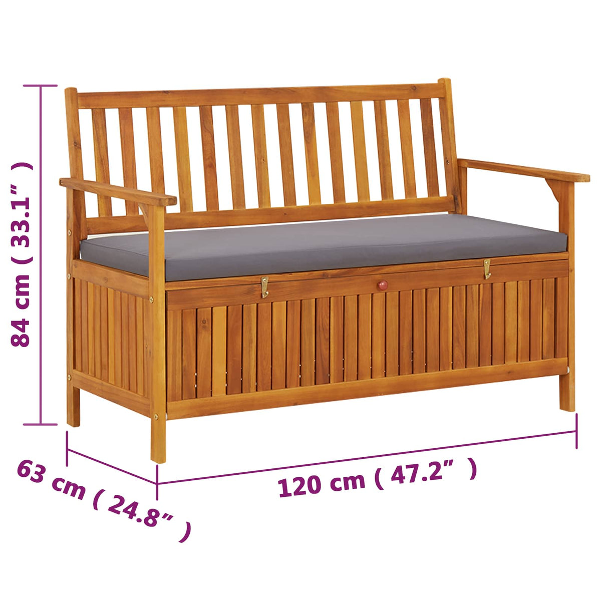 Gartenbank mit Stauraum 120 cm Massivholz Akazie