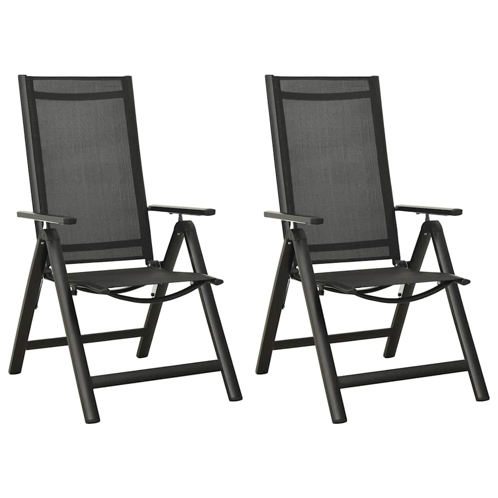 Klappstühle, 2 Stück, Textilene und Aluminium, Schwarz