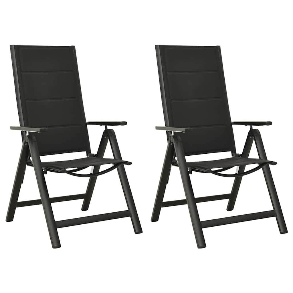 Klappstühle, 2 Stück, Textilene und Aluminium, Schwarz