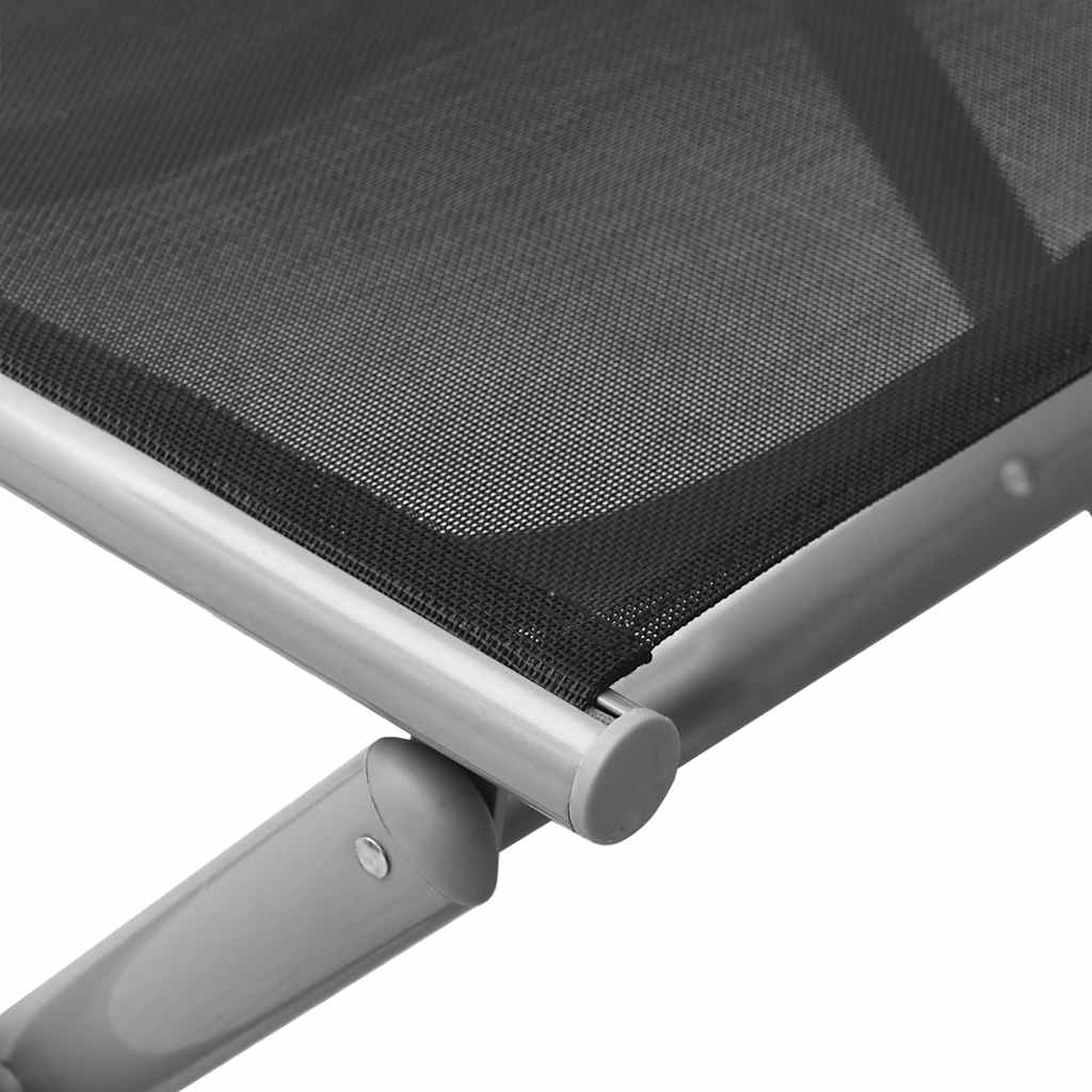 Klappbare Fußstütze Schwarz und Silbern Textilene und Aluminium