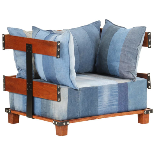 Sessel 80x67x62 cm Jeansstoff und Mango-Massivholz