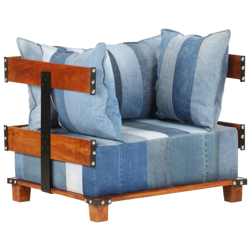 Sessel 80x67x62 cm Jeansstoff und Mango-Massivholz