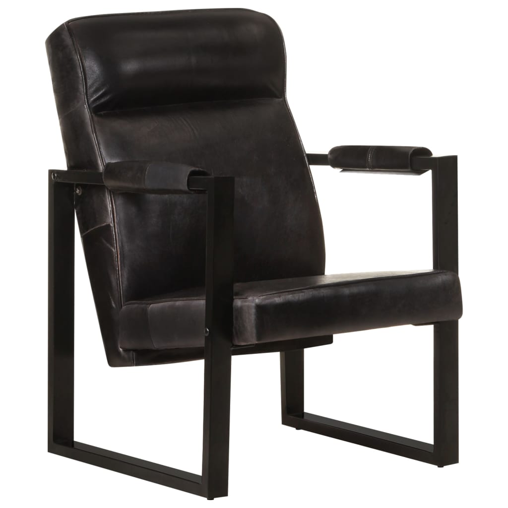 Sessel 60x75x90 cm Schwarz Echtes Ziegenleder
