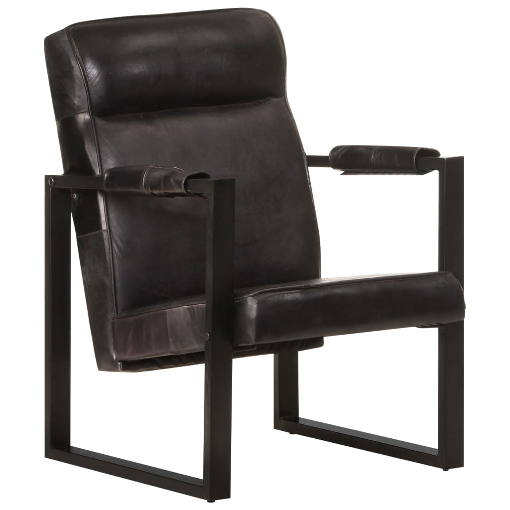 Sessel 60x75x90 cm Schwarz Echtes Ziegenleder