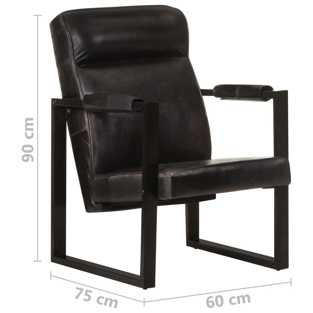 Sessel 60x75x90 cm Schwarz Echtes Ziegenleder