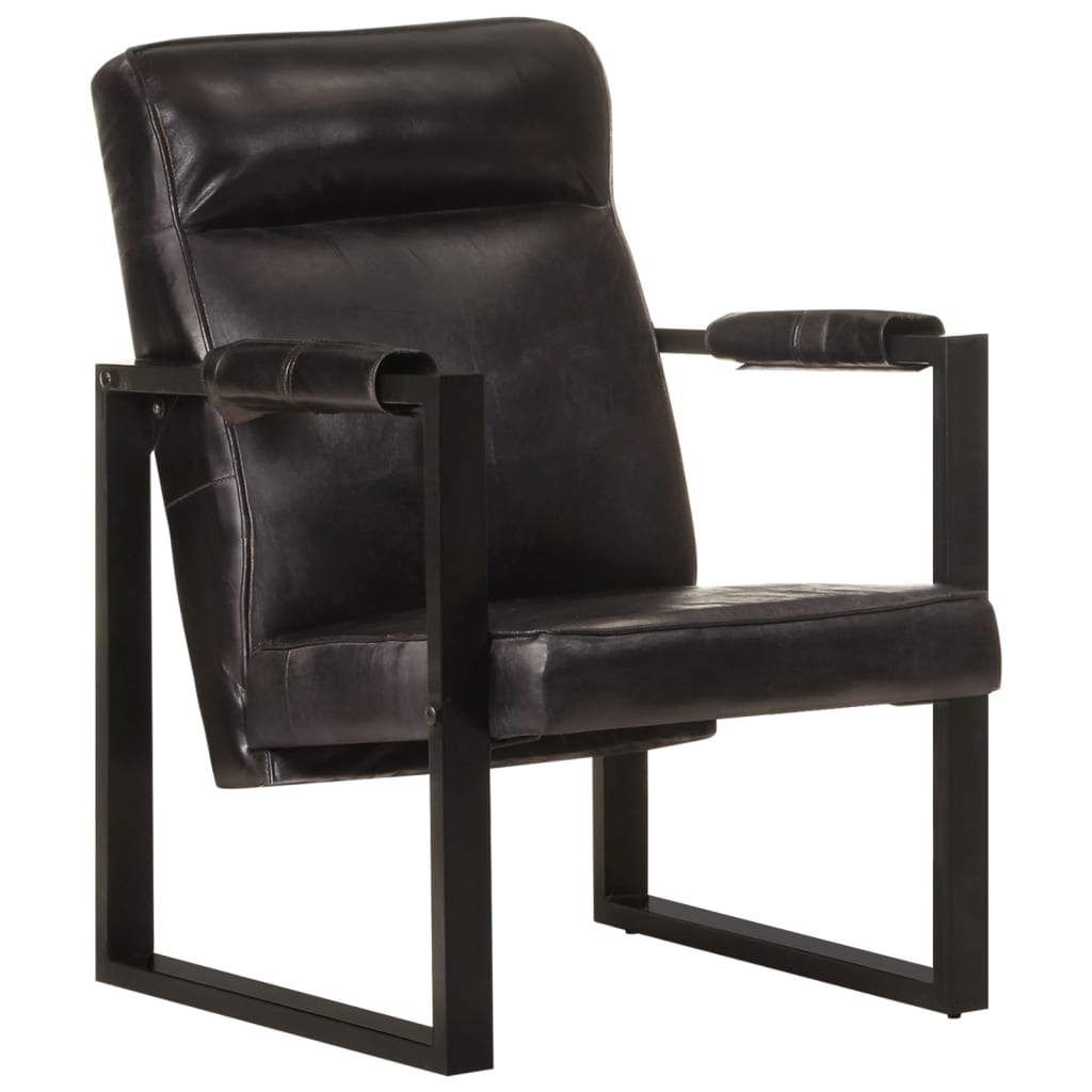 Sessel 60x75x90 cm Schwarz Echtes Ziegenleder