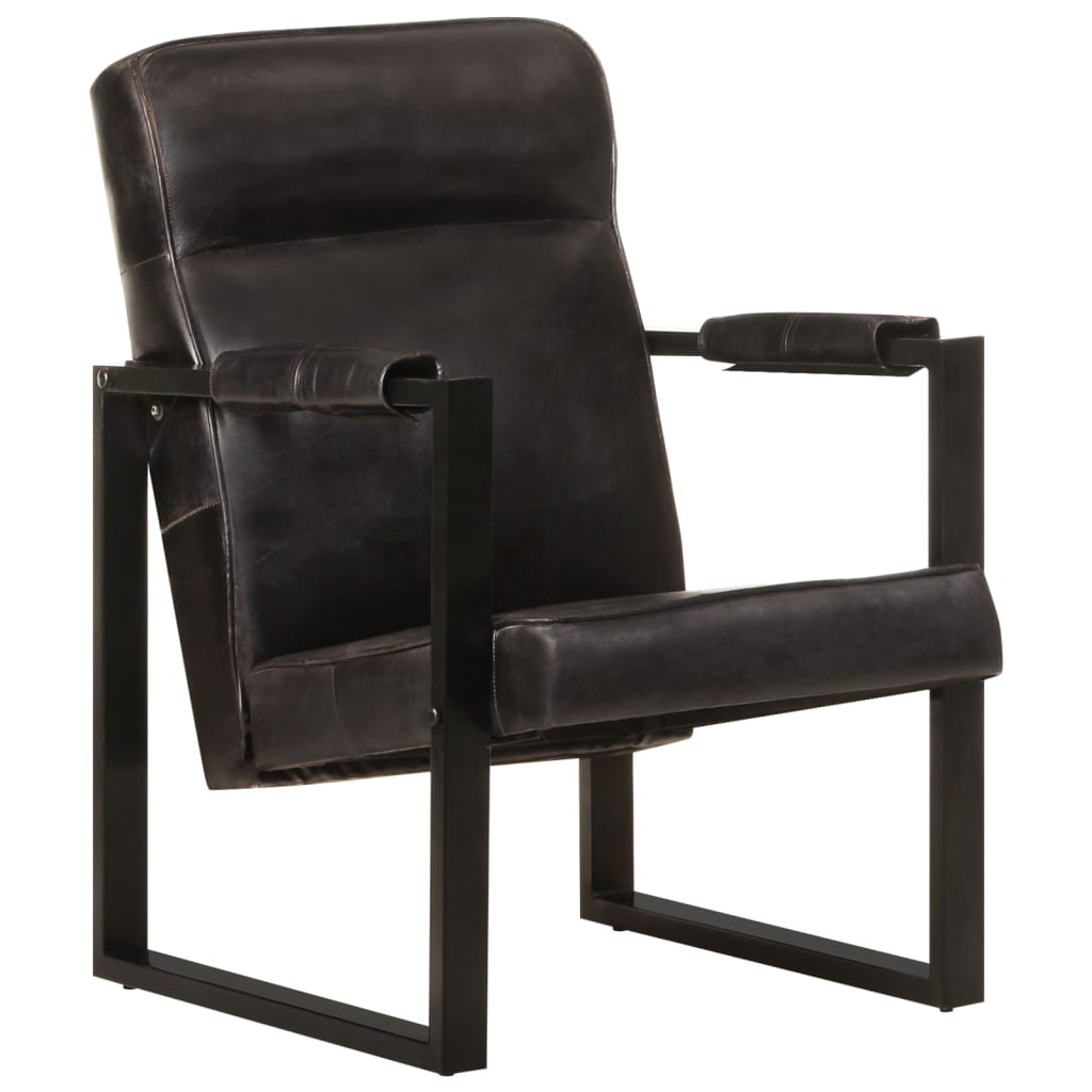 Sessel 60x75x90 cm Schwarz Echtes Ziegenleder