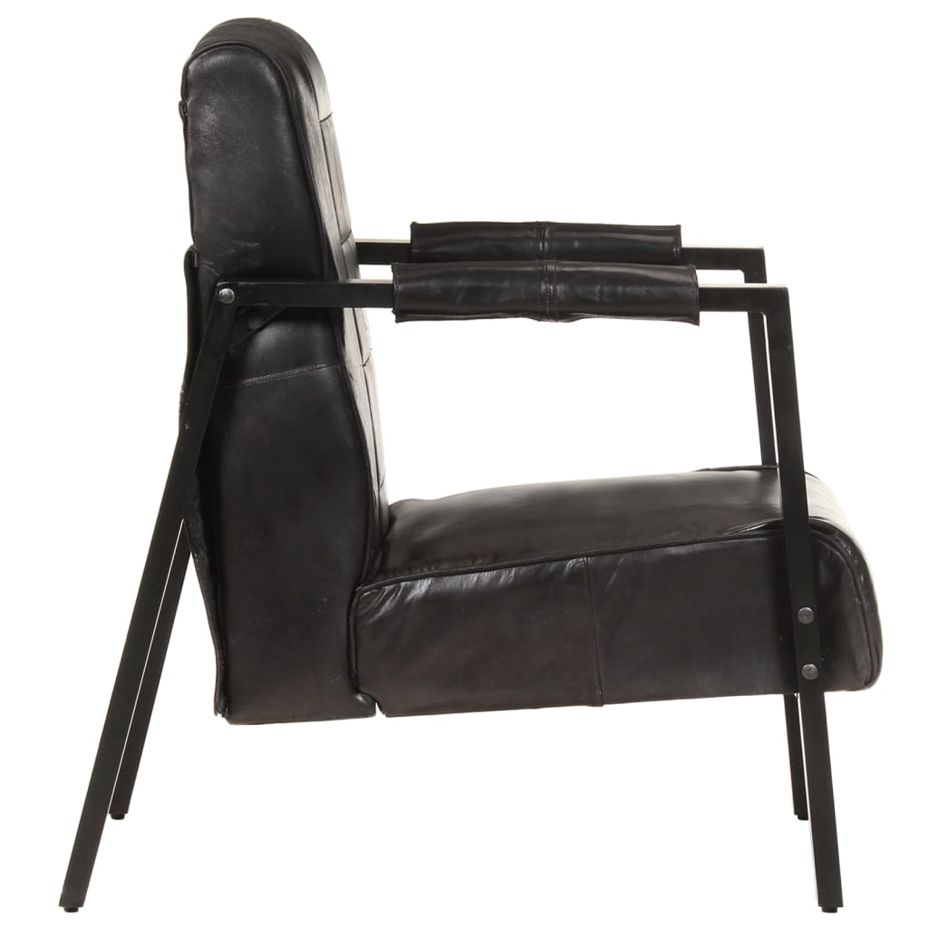 Sessel 60x80x87 cm Schwarz Echtes Ziegenleder