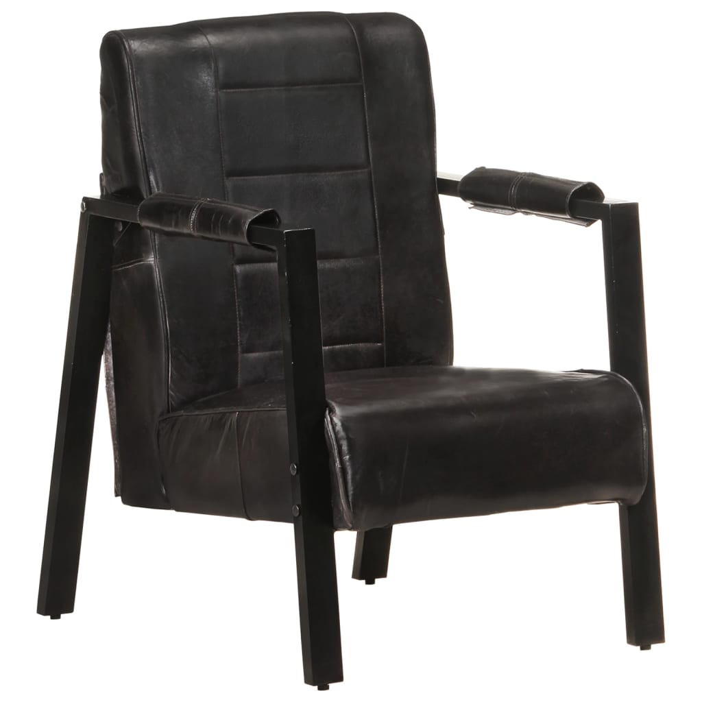 Sessel 60x80x87 cm Schwarz Echtes Ziegenleder