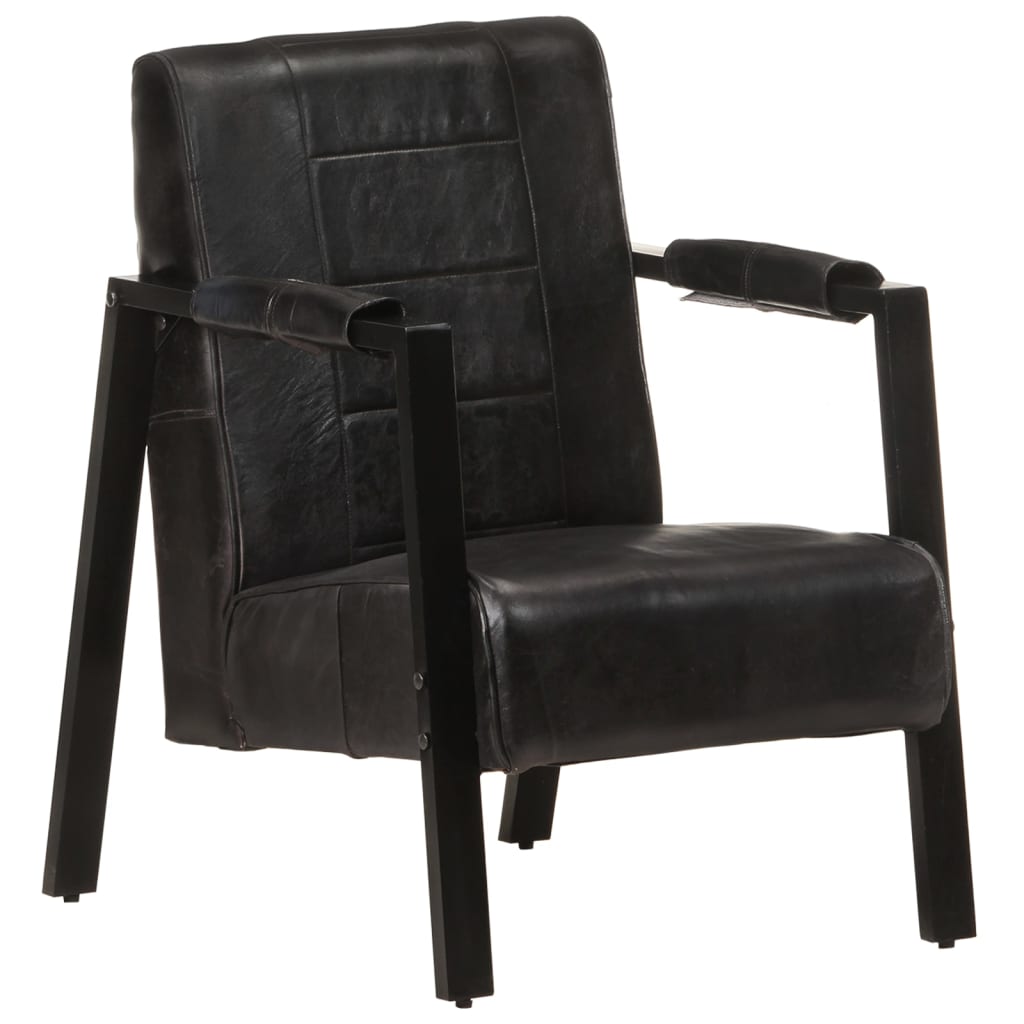 Sessel 60x80x87 cm Schwarz Echtes Ziegenleder
