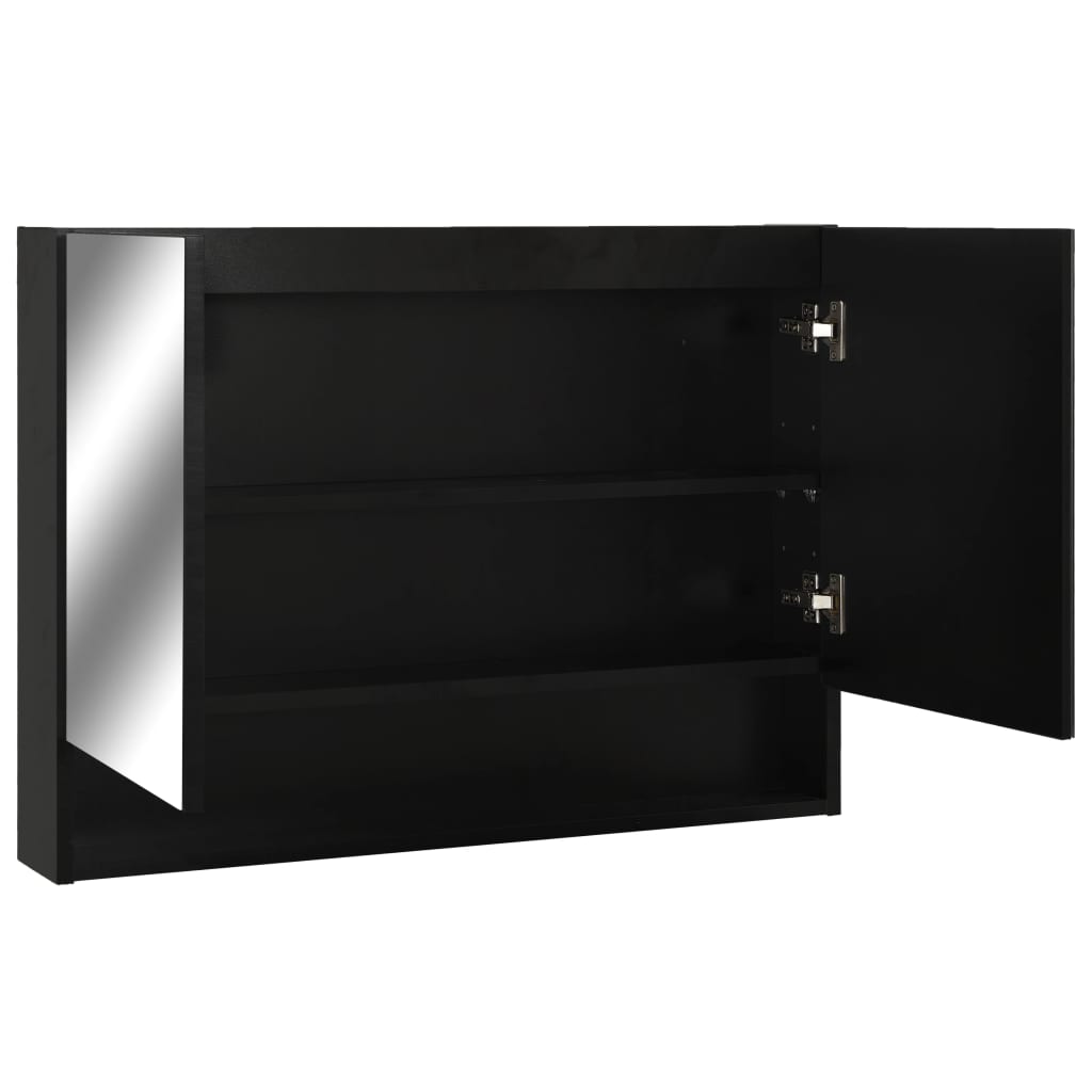 LED mirror cabinet for the bathroom, black, 80 x 15 x 60 cm, MDF