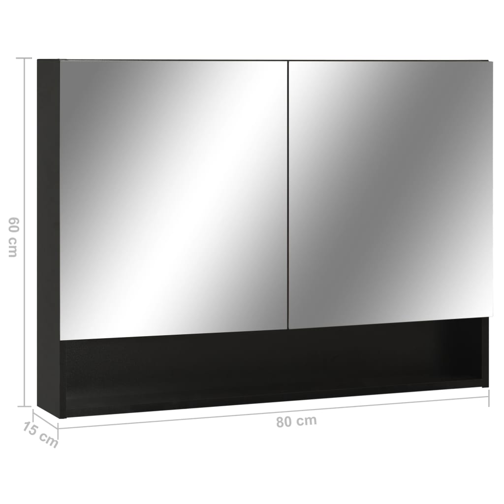 LED mirror cabinet for the bathroom, black, 80 x 15 x 60 cm, MDF