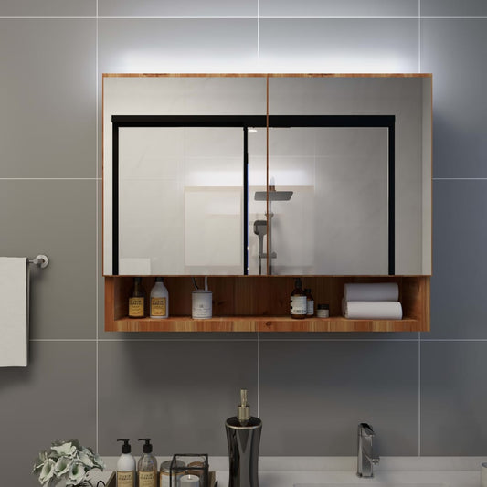 LED mirror cabinet for the bathroom oak 80x15x60 cm MDF