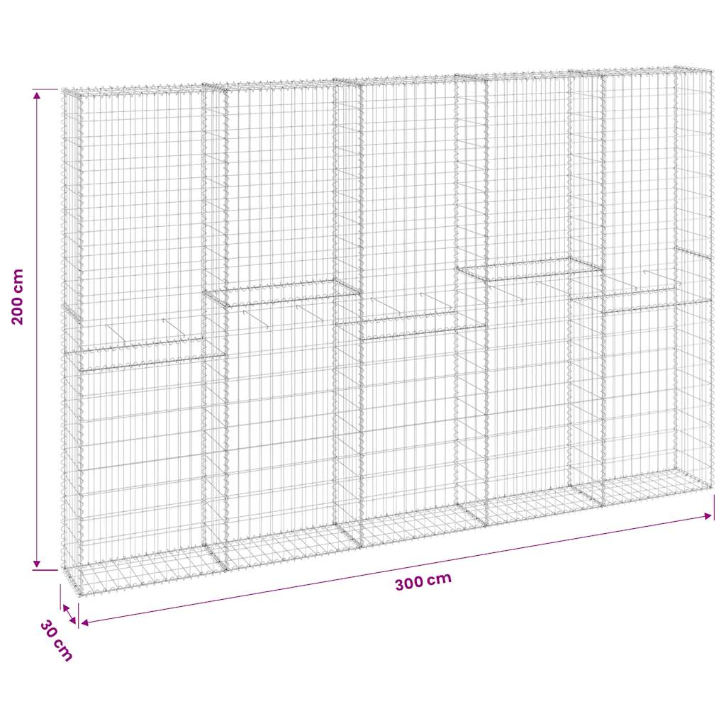 Gabionenwand mit Abdeckung Verzinkter Stahl 300x30x200 cm
