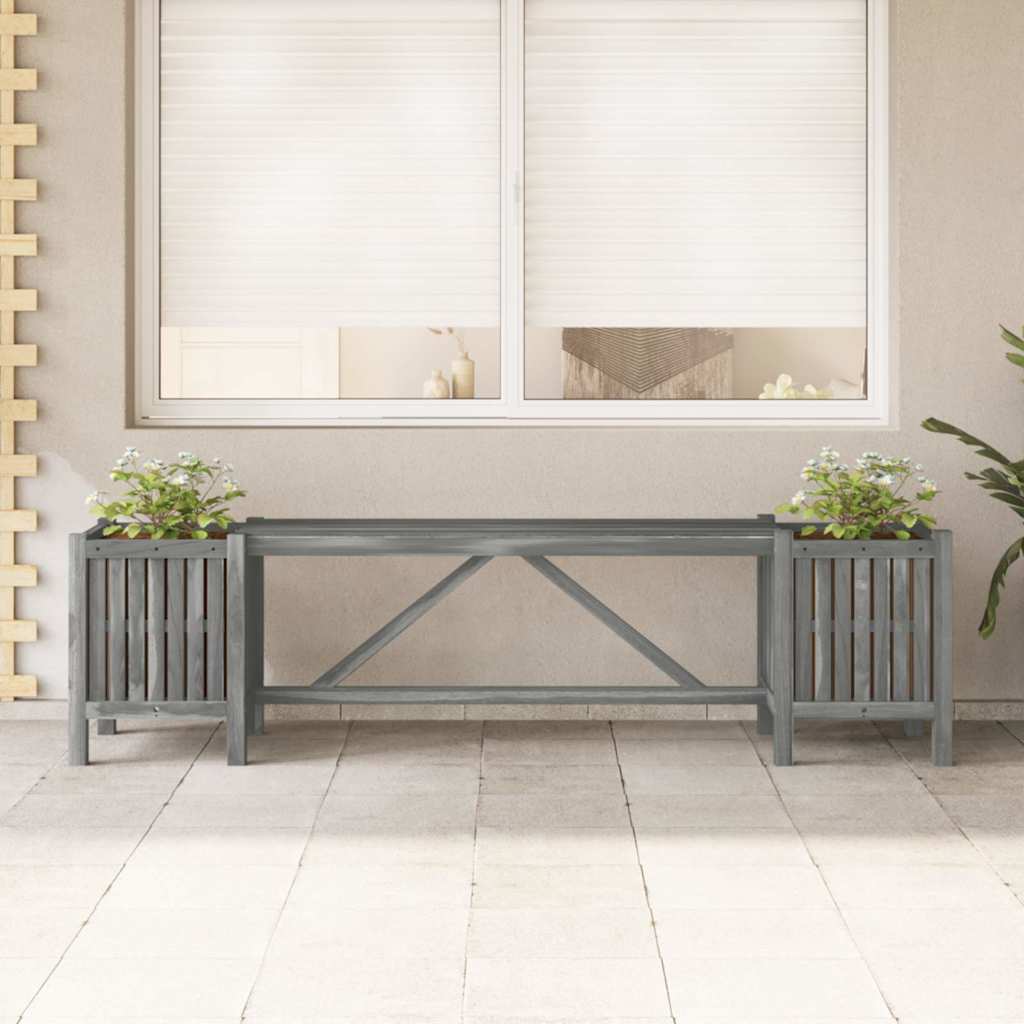 Gartenbank mit 2 Pflanzkübeln 150 cm Massivholz Akazie Grau