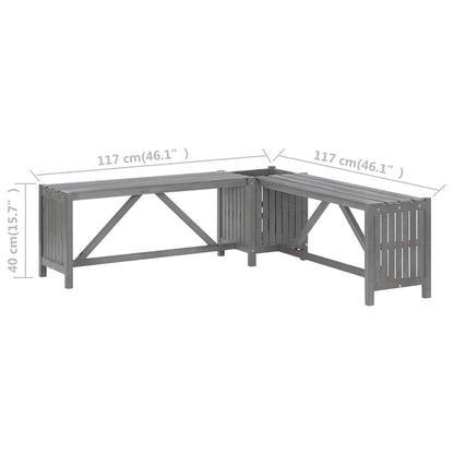 Garten-Eckbank mit Pflanzkübel 117 cm Massivholz Akazie Grau