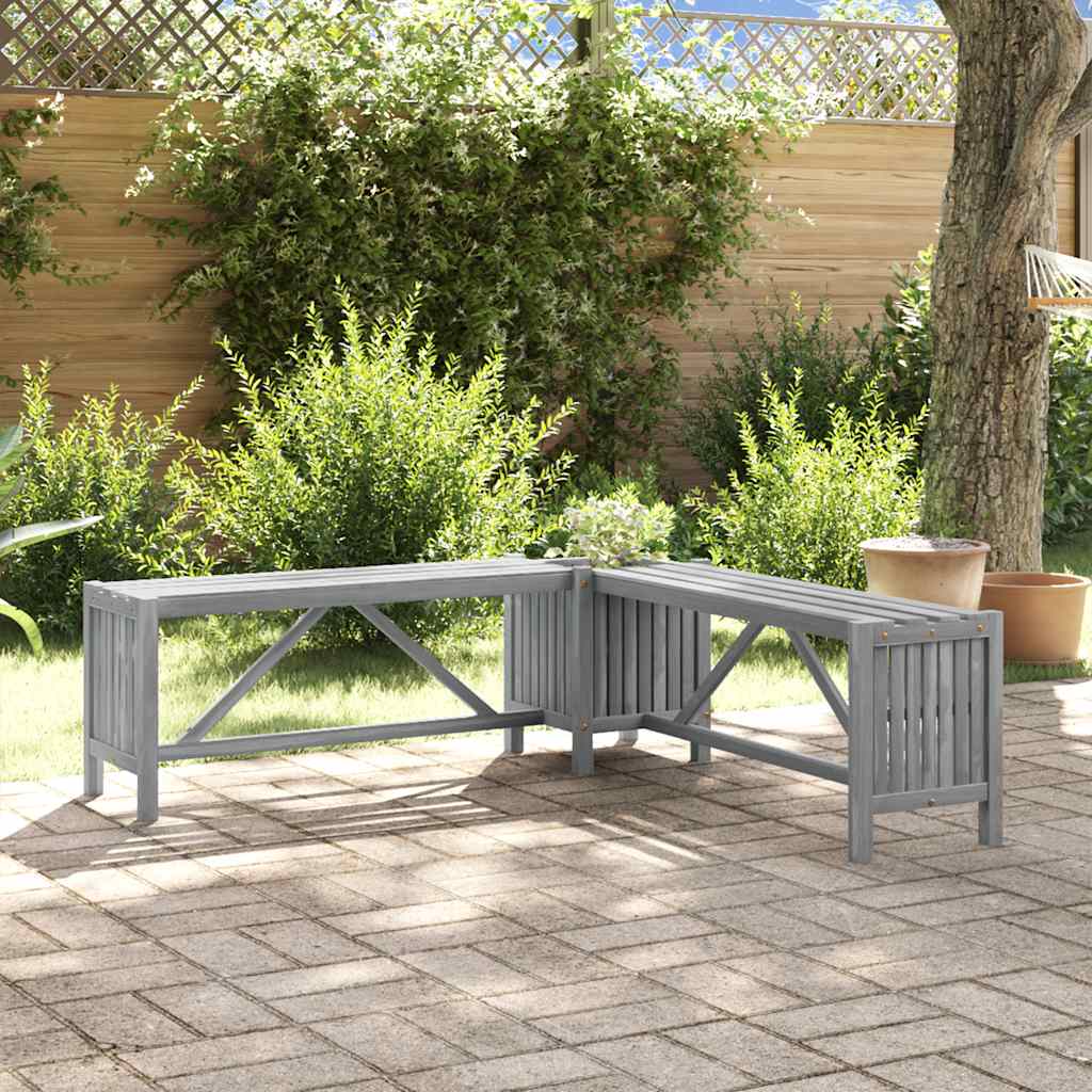 Garten-Eckbank mit Pflanzkübel 117 cm Massivholz Akazie Grau