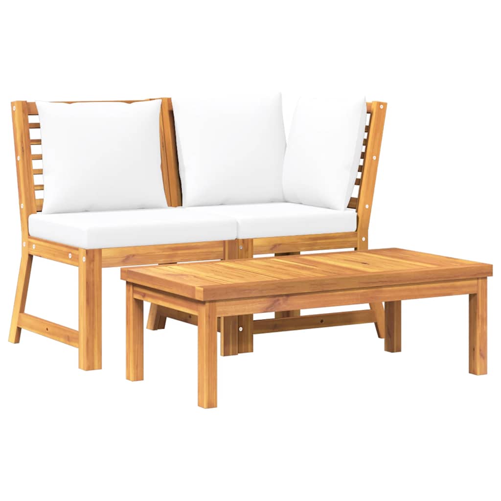 3-tlg. Garten-Lounge-Set mit Creme Kissen Akazie Massivholz