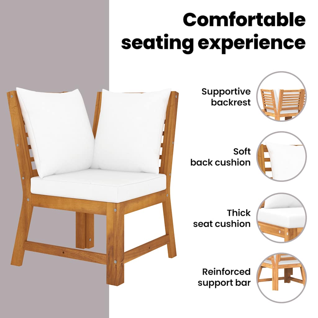 3-tlg. Garten-Lounge-Set mit Creme Kissen Akazie Massivholz