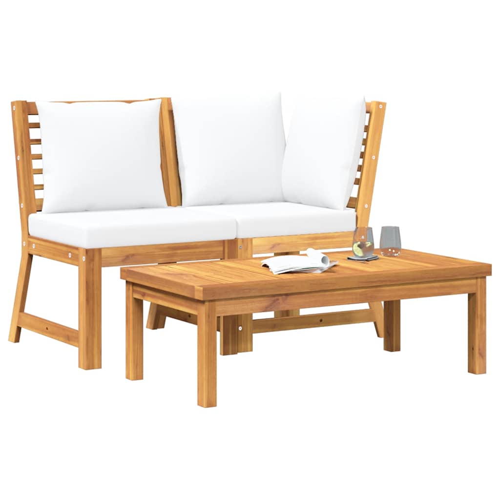 3-tlg. Garten-Lounge-Set mit Creme Kissen Akazie Massivholz