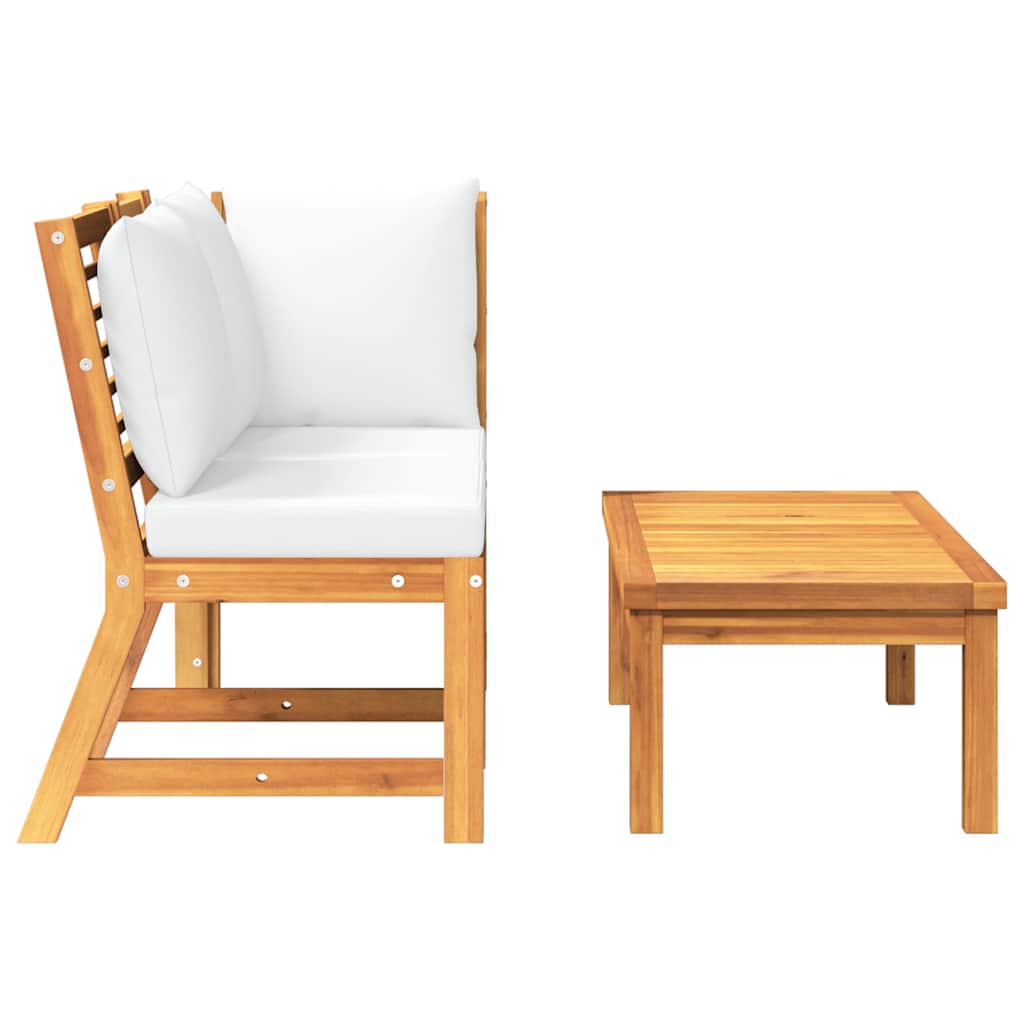 3-tlg. Garten-Lounge-Set mit Creme Kissen Akazie Massivholz