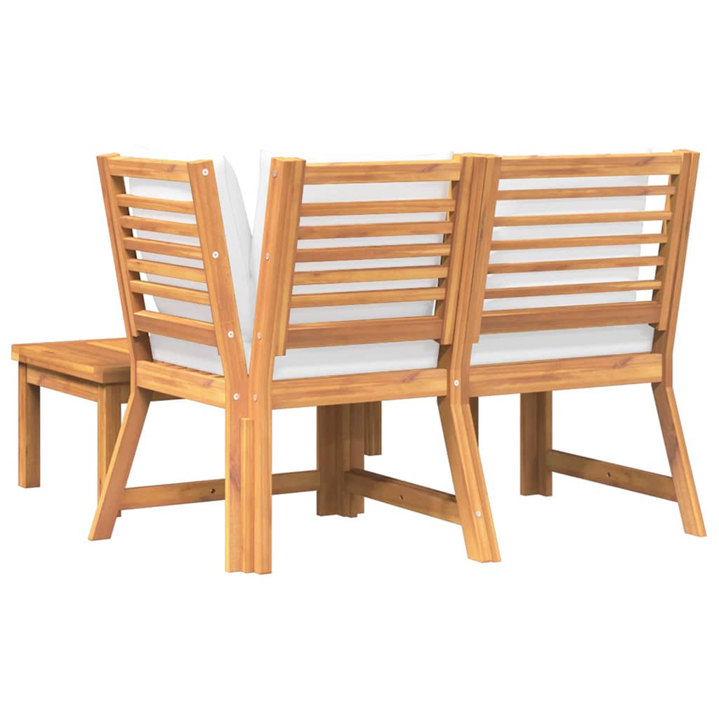 3-tlg. Garten-Lounge-Set mit Creme Kissen Akazie Massivholz