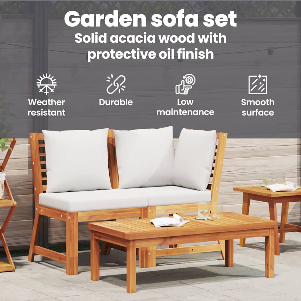 3-tlg. Garten-Lounge-Set mit Creme Kissen Akazie Massivholz