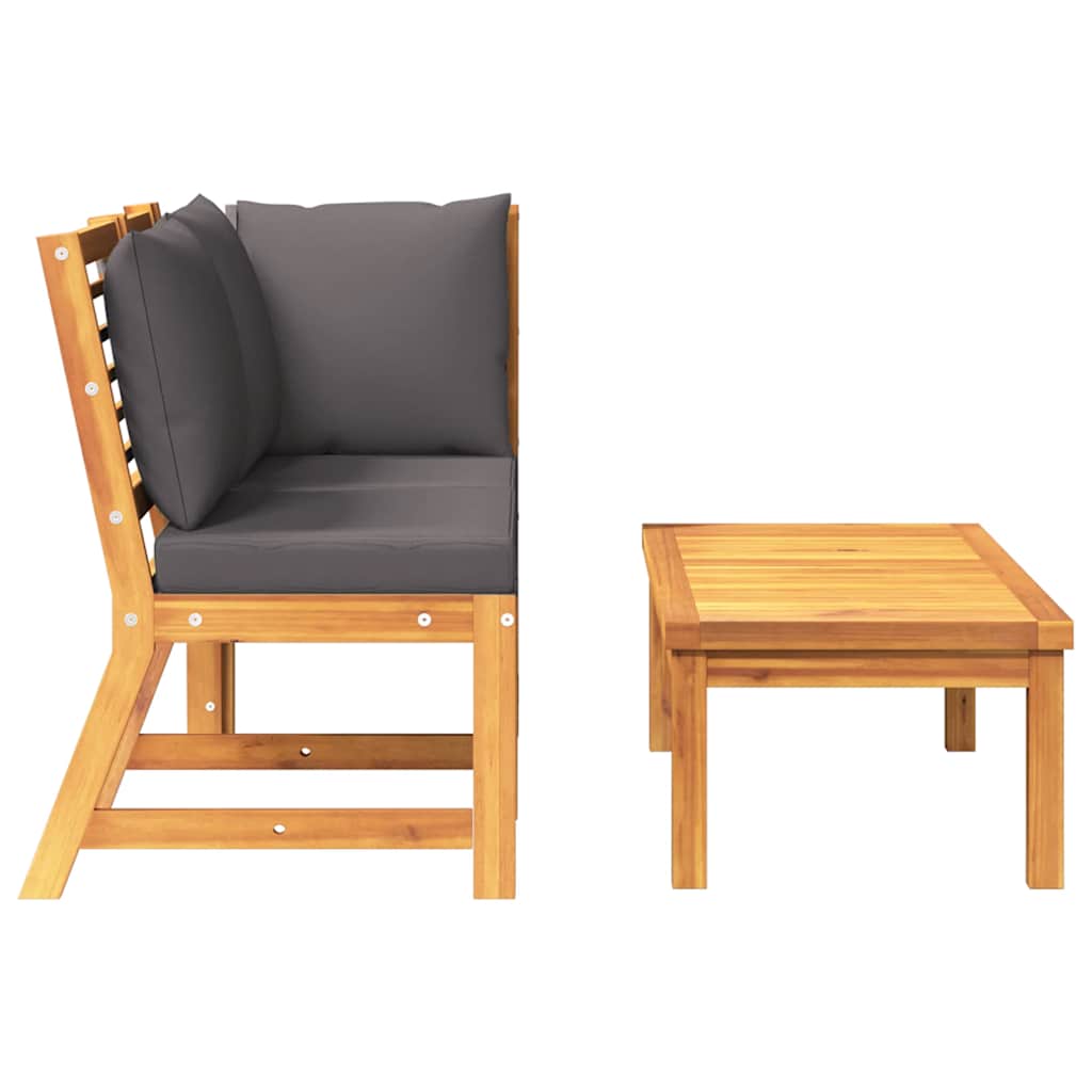 3-tlg. Garten-Lounge-Set mit Dunkelgrauem Kissen Akazienholz