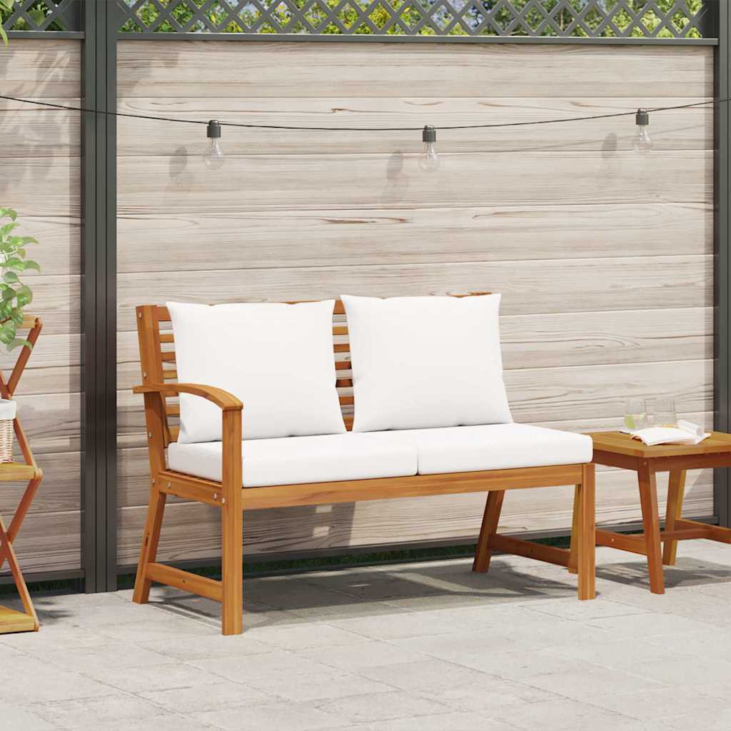 Gartenbank 114,5 cm mit Cremeweißen Kissen Massivholz Akazie
