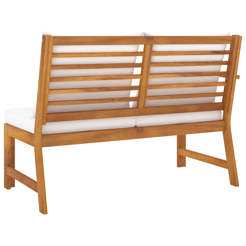 Gartenbank 114,5 cm mit Cremeweißen Kissen Massivholz Akazie