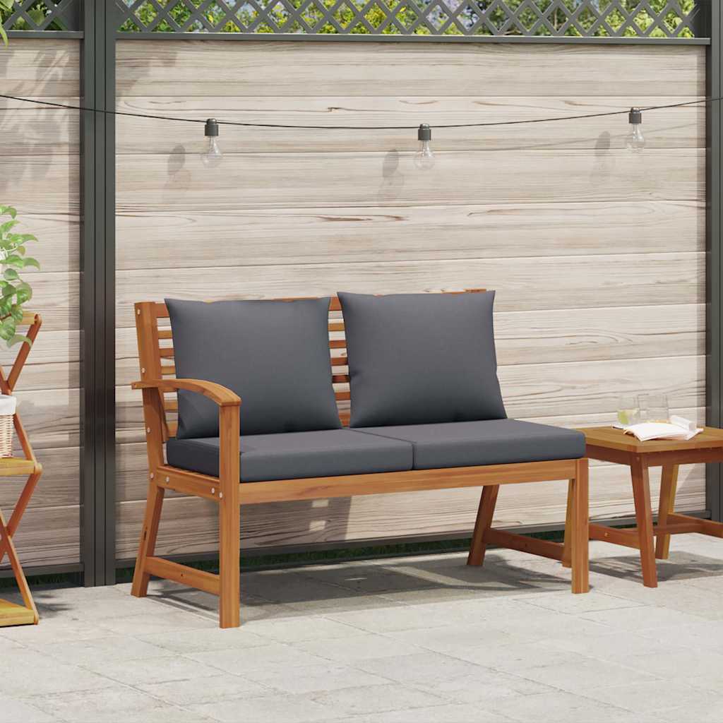 Gartenbank 114,5 cm mit Dunkelgrauen Kissen Massivholz Akazie