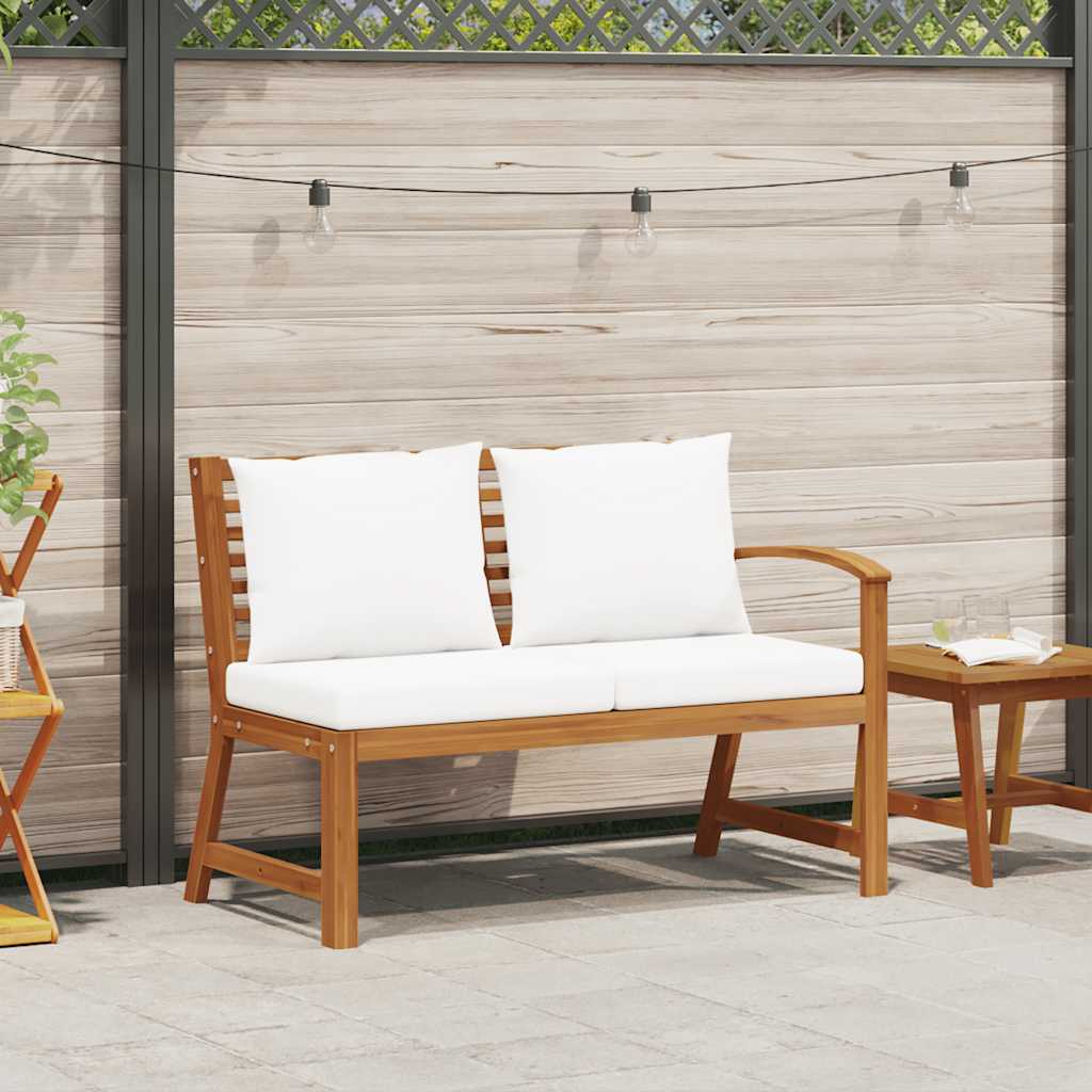 Gartenbank 114,5 cm mit Creme Kissen Massivholz Akazie