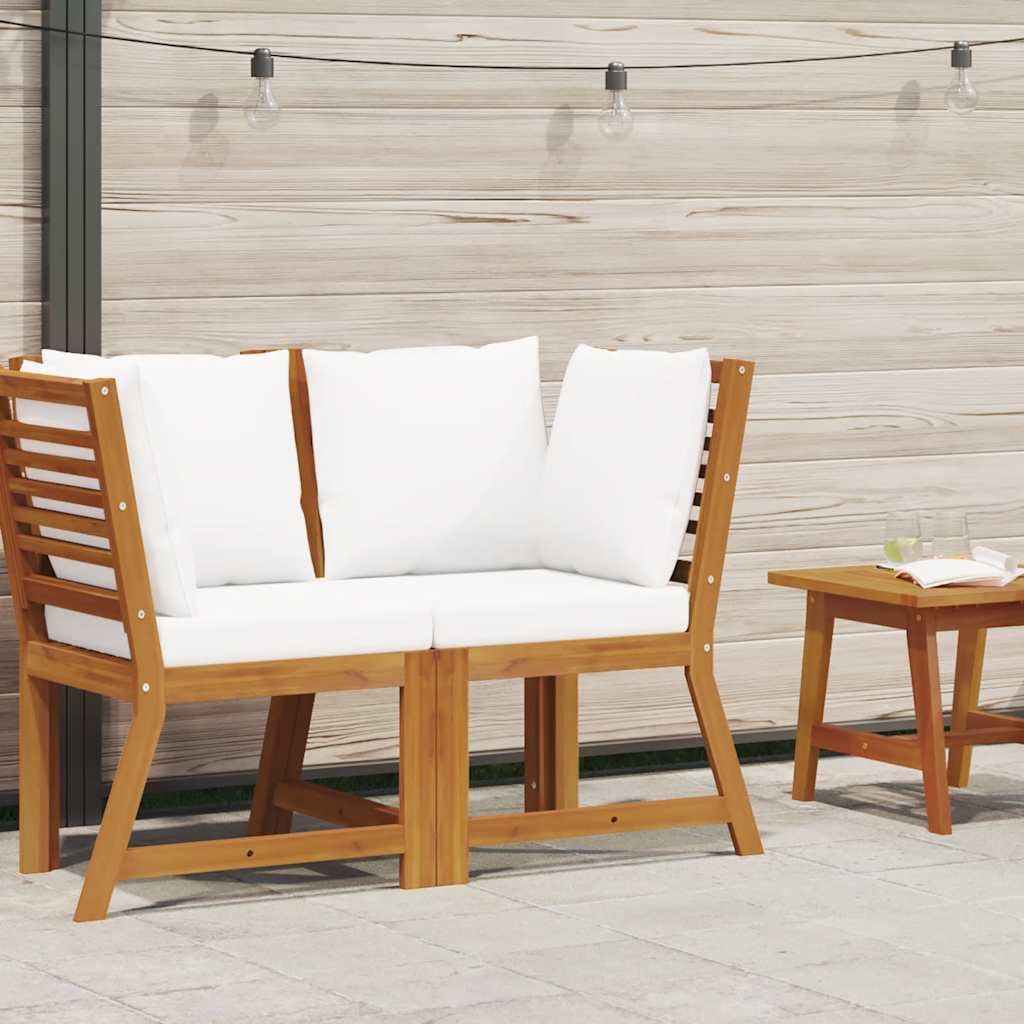 Modular-Ecksofa mit Cremeweißen Kissen Akazie Massivholz